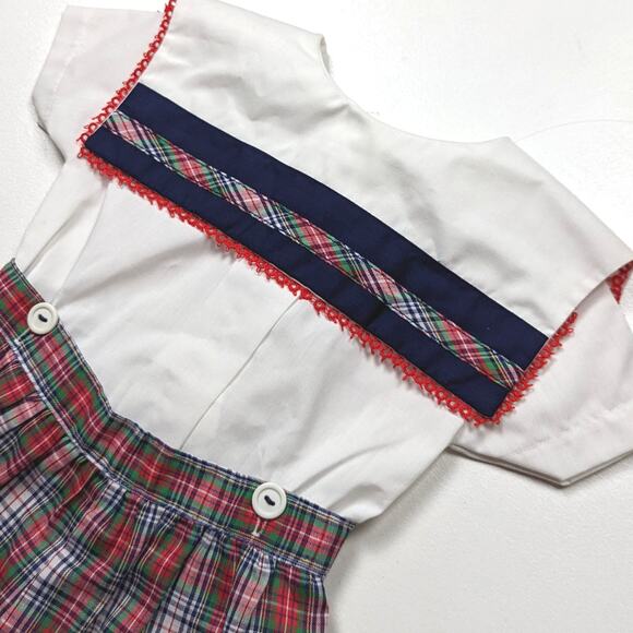 Homemade Romper Outfit Baby Boys Size 6m Christmas Plaid Button - Picture 2 of 4